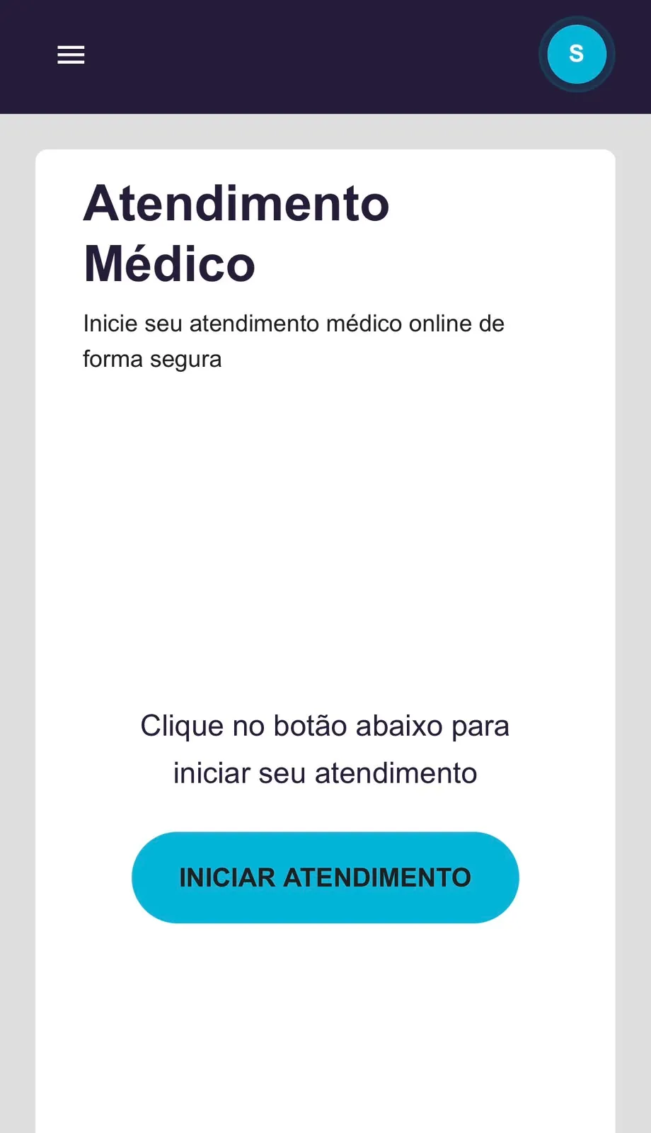 Tela de atendimento médico com o botão Iniciar atendimento
