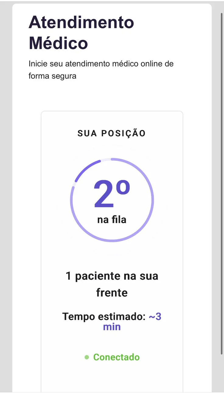 Tela mostrando a posição do paciente na fila de atendimento